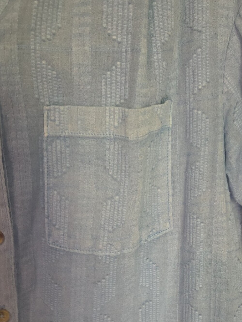Anthropologie Light Blue Textured Button-Down Shirt With Lace Up Detail Back - Picture 6 of 6